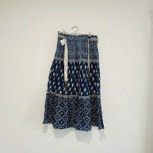 ZARA Blue Bohemian Long Gypsy Belted Skirt Size M